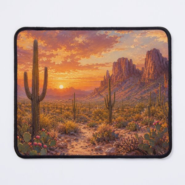 Item preview, Sunset in the Canyon Oil Painting Cacti and Saguaros designed and sold by JonelleTshirts.