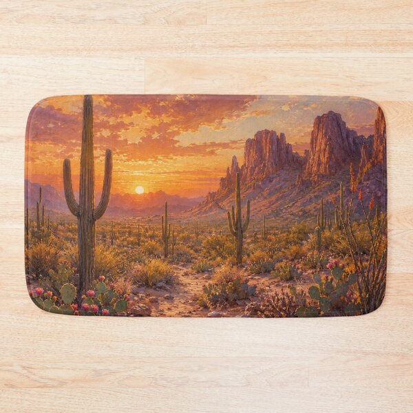 Item preview, Sunset in the Canyon Oil Painting Cacti and Saguaros designed and sold by JonelleTshirts.