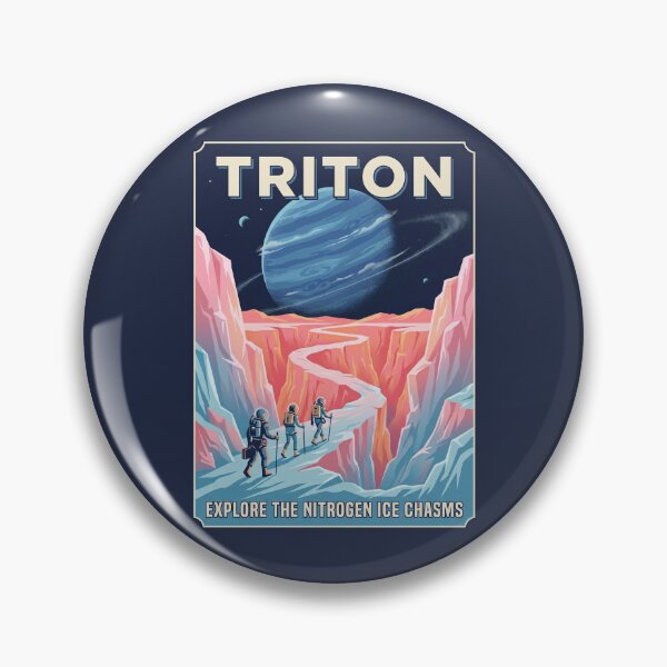 Item preview, Triton Moon Retro NASA Travel Poster Ice Canyons designed and sold by RetroRewind Studio.