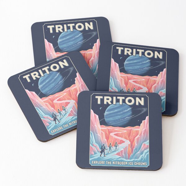Item preview, Triton Moon Retro NASA Travel Poster Ice Canyons designed and sold by RetroRewind Studio.