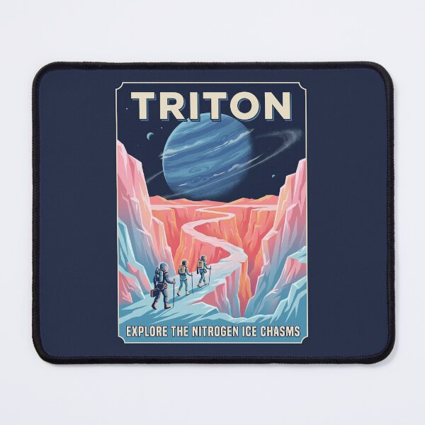 Item preview, Triton Moon Retro NASA Travel Poster Ice Canyons designed and sold by RetroRewind Studio.