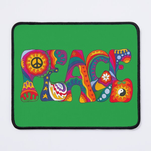 Item preview, Psychedelic Peace Word Art Light Green – Retro Hippie Rainbow Groovy Peace Design designed and sold by Kellie Espie Art.