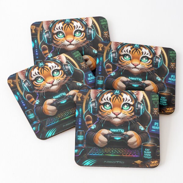 Item preview, Gaming Tiger NeoTig Kawaii  Gamer Gift Cute Anime Esports  AI Tiger Cub No Limits Art designed and sold by NeoTigLuna.