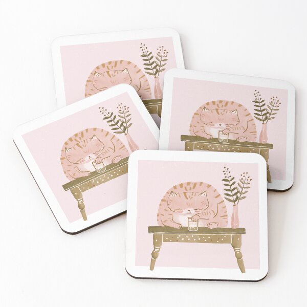 Item preview, Cute Lazy Cat with Water Glass, Blush Pink Aesthetic Art designed and sold by Liana-666.