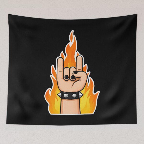 Item preview, Heavy Metal Hand Sign Fire Horns Tee designed and sold by DredMuunStudios.