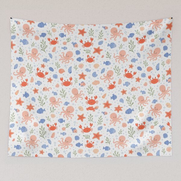 Item preview, Cute Sea Creatures Pattern — Kids Ocean Nursery Fabric Print designed and sold by Bloomie_Studio .