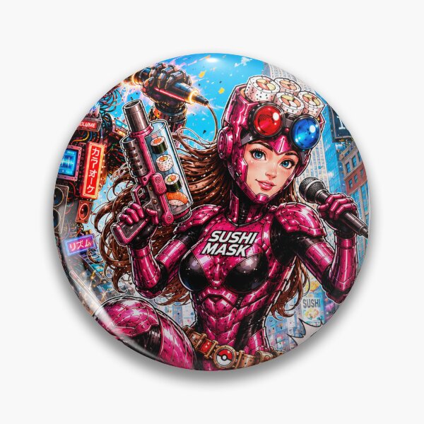 Item preview, SUSHI MASK WOMAN NEO: Karaoke Kaiju Attack - Retro 90s Cyberpunk Action Movie Poster designed and sold by Japan Cyberpunk Universe & Surreal Characters.