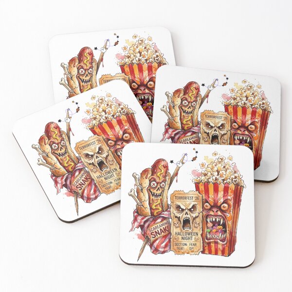 Item preview, Spooky Halloween Movie Night Monster Popcorn and Zombie Hot Dog Watercolor Illustration designed and sold by VibranPalette.