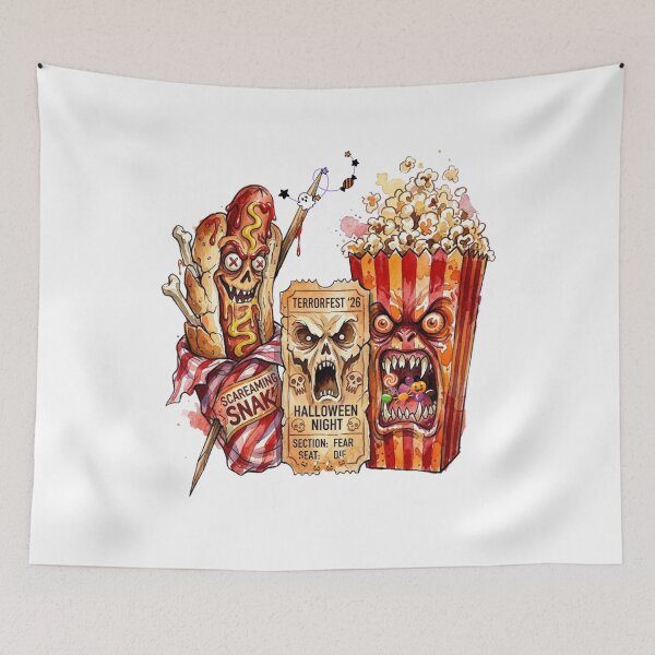 Item preview, Spooky Halloween Movie Night Monster Popcorn and Zombie Hot Dog Watercolor Illustration designed and sold by VibranPalette.