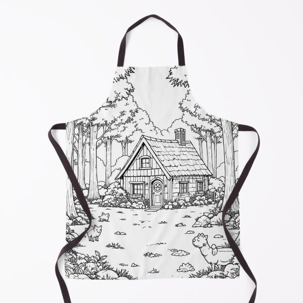 Item preview, Enchanted Forest Cottage Line Art – Cozy Woodland Cabin with Animals | Whimsical Nature Illustration designed and sold by PixPixari.