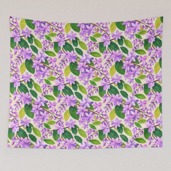 Item preview, Purple Floral Paper Collage Seamless Pattern, Violet Blossoms and Green Leaves Botanical Repeat, Cottagecore Garden Flower Design designed and sold by SWSandraWechner.