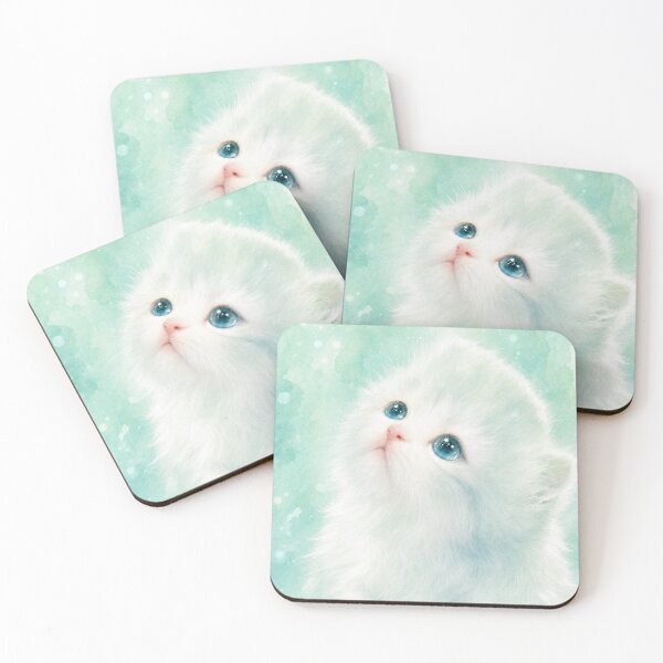 Item preview, Pure Soul Kitten - Fresh Mint Green Looking Up Watercolor Art designed and sold by Fluffy Cherish World.