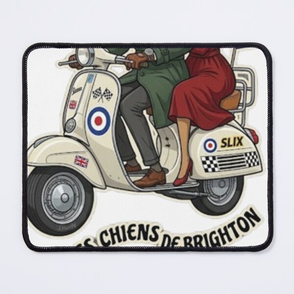 Item preview, Vintage Greyhound Scooter Adventure – Brighton Bound Dog Couple Retro Design designed and sold by Marketflowcreation.