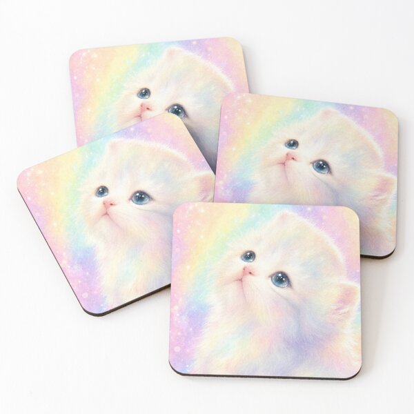 Item preview, Pure Soul Kitten - Rainbow Pastel Dream Looking Up Watercolor Art designed and sold by Fluffy Cherish World.