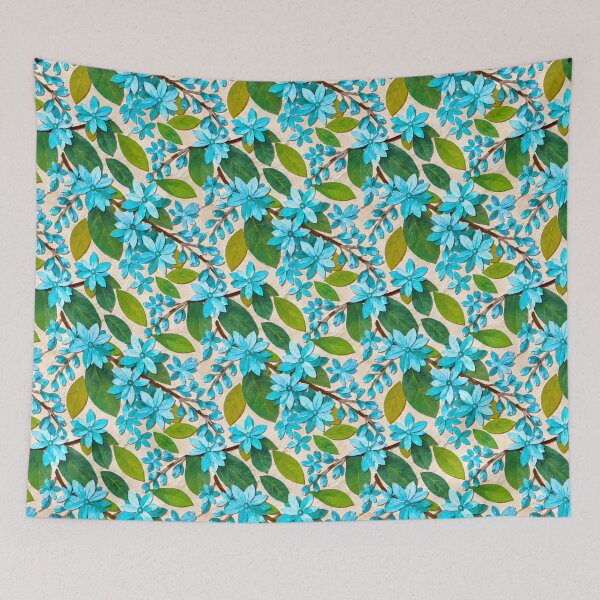 Item preview, Blue Floral Paper Collage Seamless Pattern, Violet Blossoms and Green Leaves Botanical Repeat, Cottagecore Garden Flower Design designed and sold by SWSandraWechner.