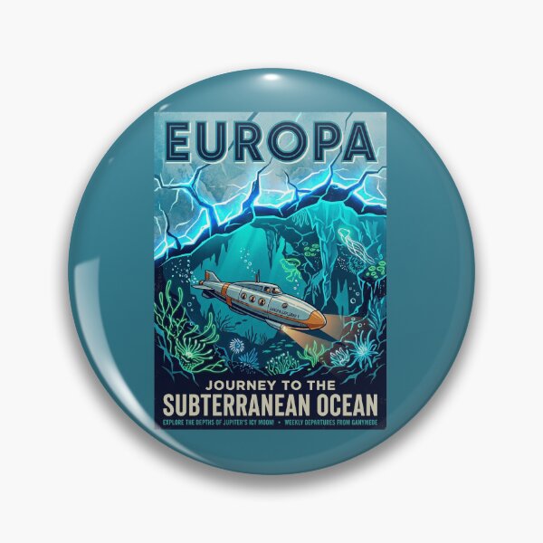 Item preview, Europa Moon Retro NASA Travel Poster Submarine designed and sold by RetroRewind Studio.