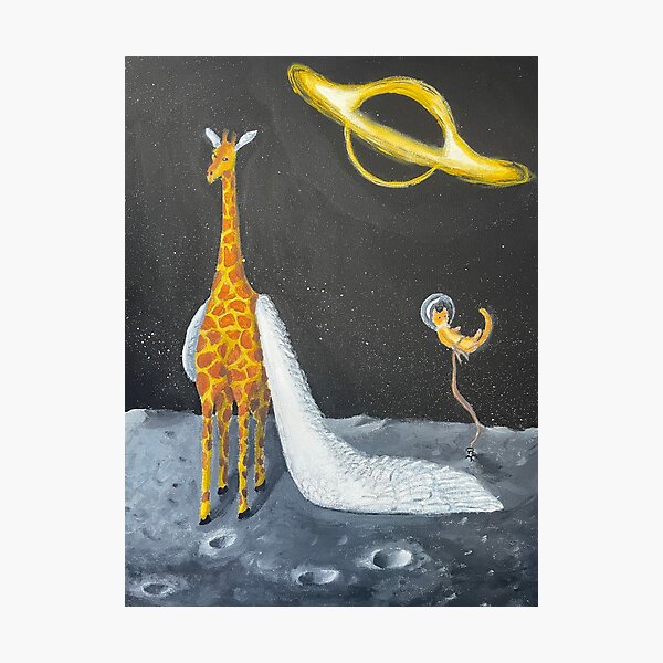 Item preview, Winged Giraffe on the Moon with a Space Cat and a Black Hole in the Background designed and sold by yulia.oneil.art.