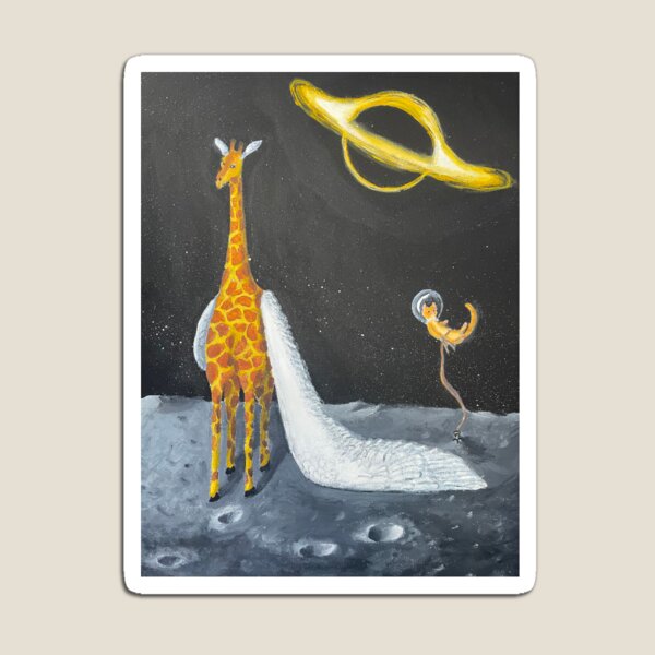 Item preview, Winged Giraffe on the Moon with a Space Cat and a Black Hole in the Background designed and sold by yulia.oneil.art.