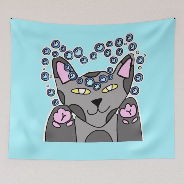 Item preview, Kawaii Gray Bubble Cat ┃Adorable Floating Kitty Art designed and sold by Cherry Prism Designs.