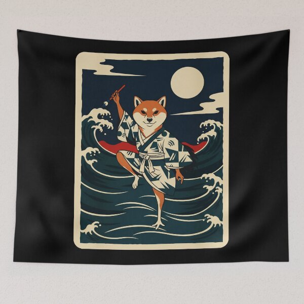 Item preview, Moonlit Fox in Traditional Robe Riding Ocean Waves designed and sold by JordynLadukeg65.