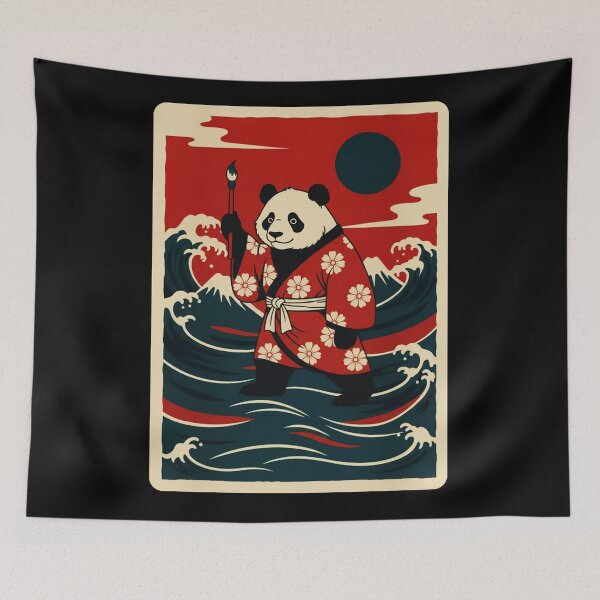 Item preview, Panda in Floral Robe Beneath Moonlit Ocean Waves designed and sold by JordynLadukeg65.