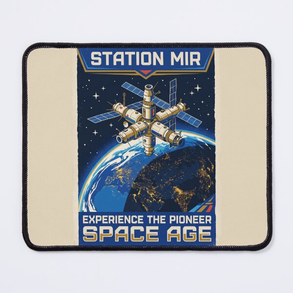 Item preview, Mir Space Station Retro NASA Travel Poster Orbit designed and sold by RetroRewind Studio.