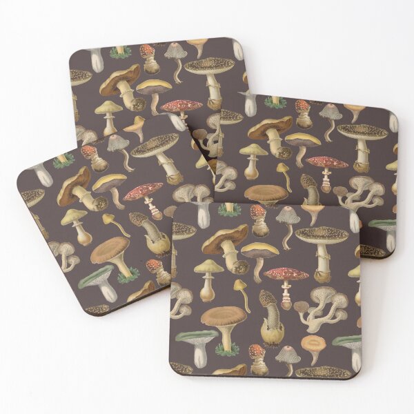 Item preview, Forest Mushrooms Collection Goblincore Pattern - Coffee Brown designed and sold by CanisArtStudio.
