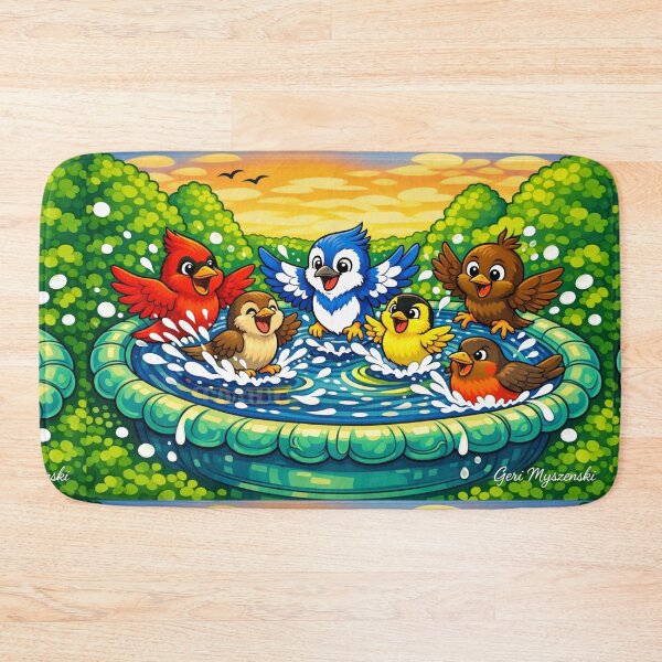 Item preview, Birdbath Splash Party – Colorful Cartoon Birds designed and sold by The Art Queen Of Michigan .