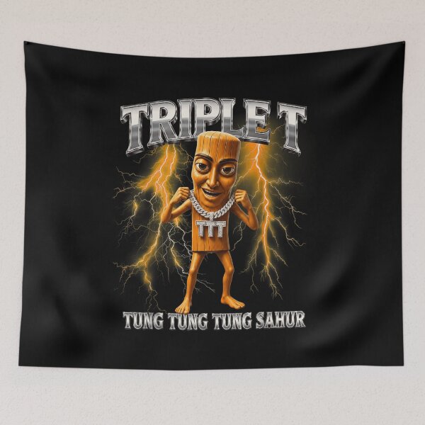 Item preview, Triplet T Tung Tung Tung Sahur Metallic Character With Yellow Lightning Aesthetic designed and sold by LoriaTaven.