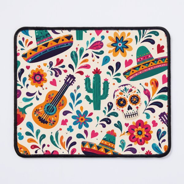 Item preview, Vibrant Mexican Seamless Pattern with Sombreros, Sugar Skulls, Cacti and Floral Folk Art designed and sold by optimusprime39.