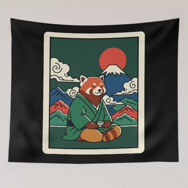 Item preview, Meditating Red Panda Beneath Mountain Sunrise Japanese Inspired designed and sold by JordynLadukeg65.