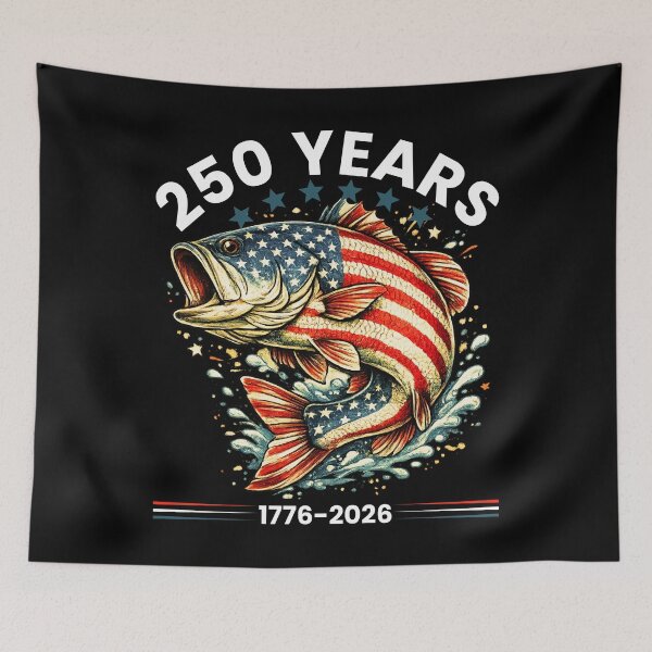 Item preview, Patriotic Bass Fishing 250 Years USA Flag Vintage Angler T-Shirt for American Fishermen designed and sold by Teetreasure2.