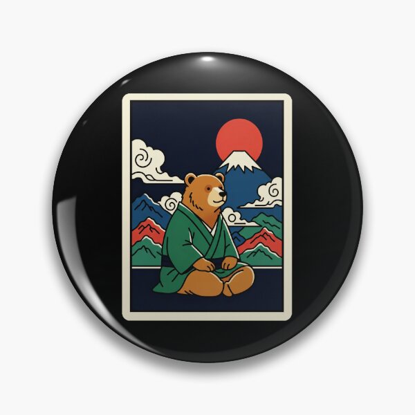 Item preview, Peaceful Bear in Traditional Robe Beneath Mountain Sunset Japanese Inspired designed and sold by JordynLadukeg65.