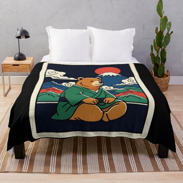 Item preview, Peaceful Bear in Traditional Robe Beneath Mountain Sunset Japanese Inspired designed and sold by JordynLadukeg65.
