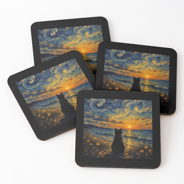 Item preview, Cat Starry Night Van Gogh Sunset Beach Summer Vacation designed and sold by Littermin.