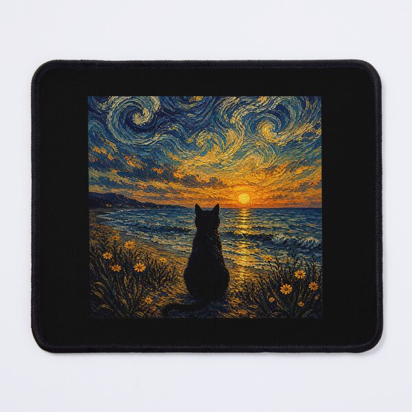 Item preview, Cat Starry Night Van Gogh Sunset Beach Summer Vacation designed and sold by Littermin.