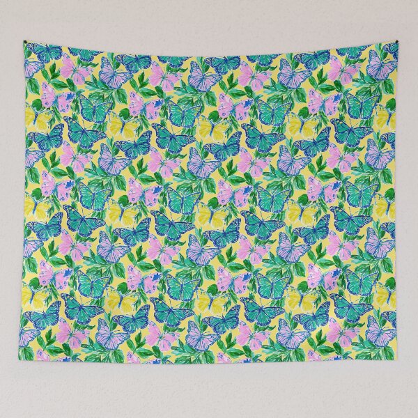 Item preview, Pink Green & Yellow Butterfly Pattern | Preppy Colorful Butterfly Design designed and sold by ThePreppyArtist.