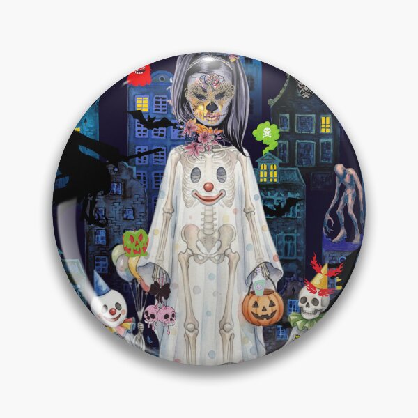 Item preview, Spooky Halloween Night Creepy Skeleton Clowns and Sugar Skull Witch Illustration designed and sold by VibranPalette.