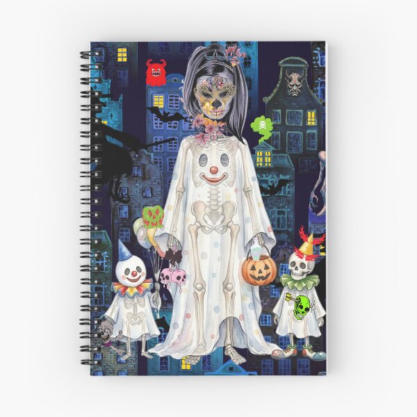 Item preview, Spooky Halloween Night Creepy Skeleton Clowns and Sugar Skull Witch Illustration designed and sold by VibranPalette.