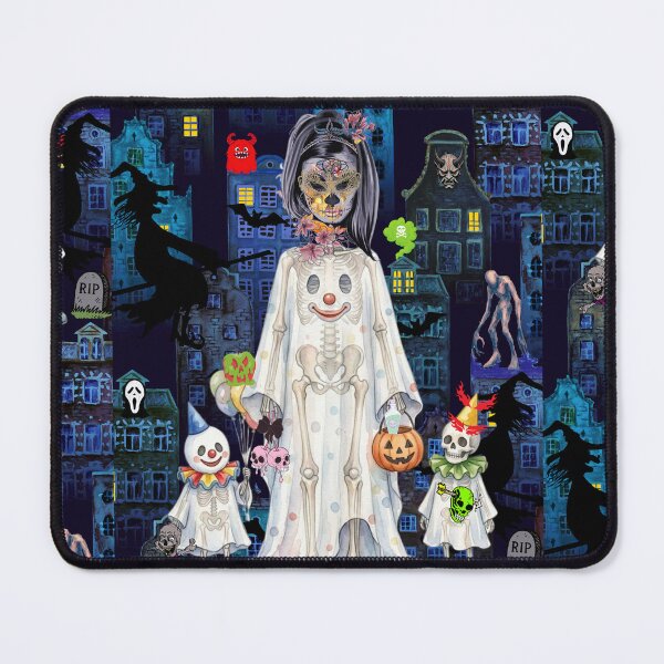 Item preview, Spooky Halloween Night Creepy Skeleton Clowns and Sugar Skull Witch Illustration designed and sold by VibranPalette.