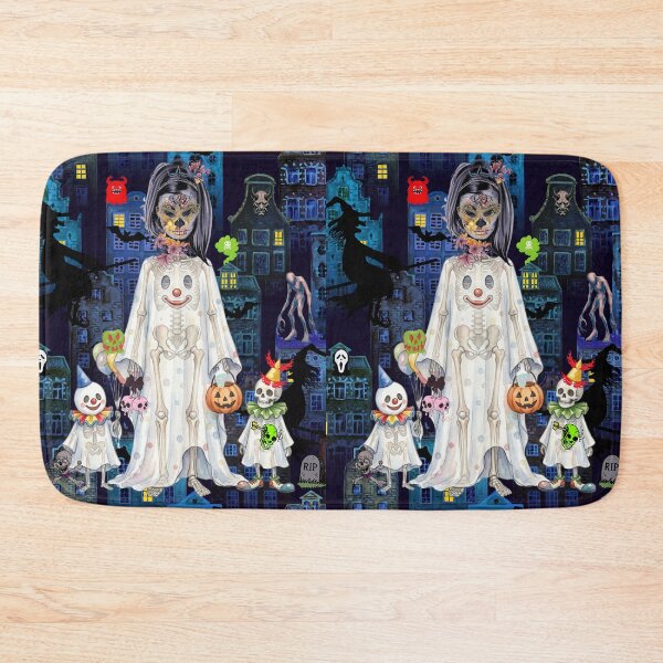 Item preview, Spooky Halloween Night Creepy Skeleton Clowns and Sugar Skull Witch Illustration designed and sold by VibranPalette.