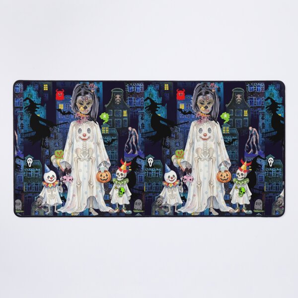 Item preview, Spooky Halloween Night Creepy Skeleton Clowns and Sugar Skull Witch Illustration designed and sold by VibranPalette.