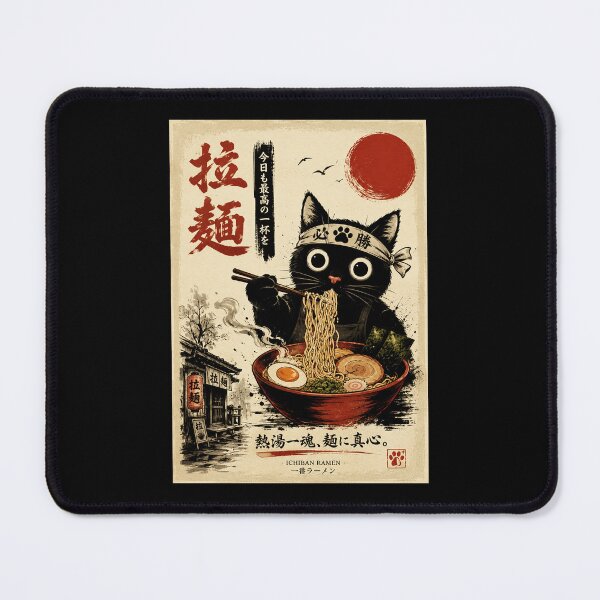Item preview, Lucky Black Cat Enjoying Steaming Noodle Bowl Vintage Poster designed and sold by ferminhays.
