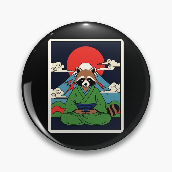 Item preview, Meditating Raccoon Warrior With Japanese Inspired Mountain designed and sold by JordynLadukeg65.