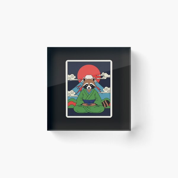 Item preview, Meditating Raccoon Warrior With Japanese Inspired Mountain designed and sold by JordynLadukeg65.