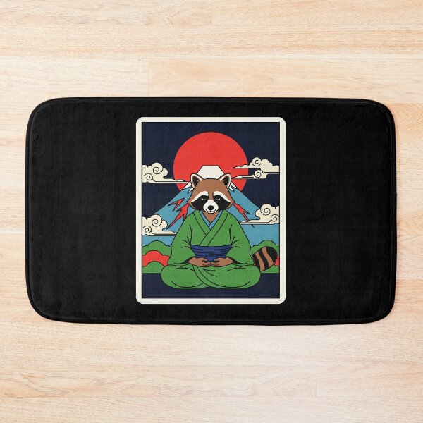 Item preview, Meditating Raccoon Warrior With Japanese Inspired Mountain designed and sold by JordynLadukeg65.
