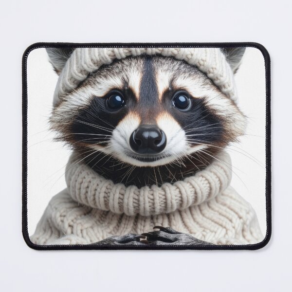 Item preview, Adorable Raccoon in Cream Knit Sweater & Beanie - Winter Animal Portrait - Cute Furry Wildlife Art designed and sold by WildGentlemen.