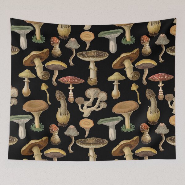 Item preview, Forest Mushrooms Collection Goblincore Pattern - Black designed and sold by CanisArt.