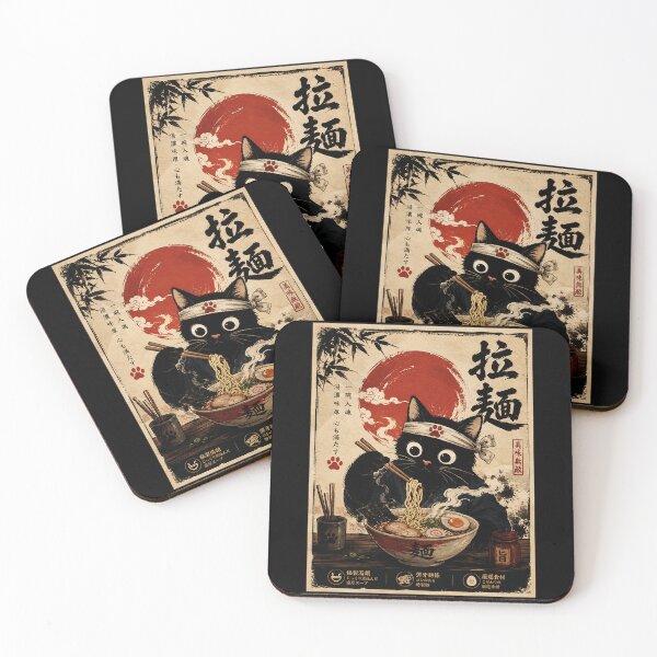 Item preview, Black Cat Ramen Lover in Vintage Japanese Noodle Poster designed and sold by ferminhays.
