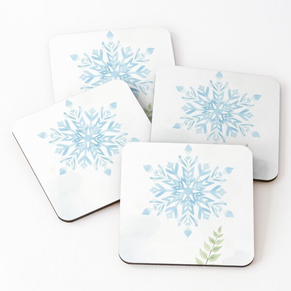 Item preview, Watercolor Snowflake and Green Leaf Illustration designed and sold by Vida e Arte.